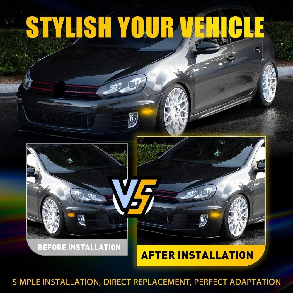 For 2010-2014 Volkswagen MK6 GTI Front LED Side Bumper Marker Smoked Amber LED A 6B93BC-57
