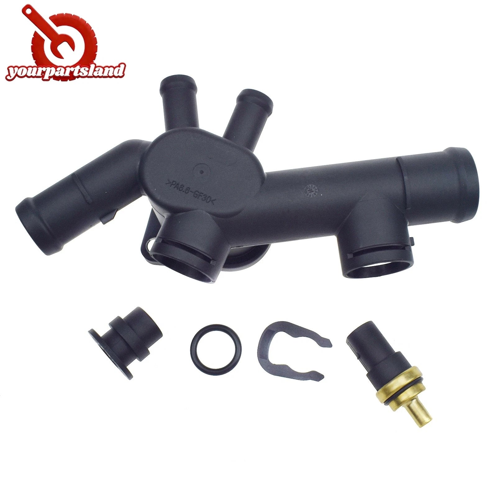 For 98-05 VW BEETLE 2.0L Coolant Hose Flange w/ Sensor 06A121132C, 059 919 501A 6B93BC-57