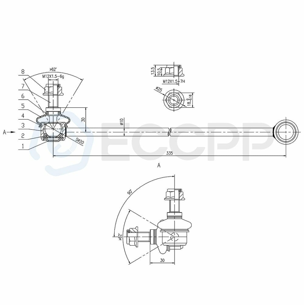 Front 2x Lower Ball Joints 2x Sway Bar Link Kit for 2006-2009 Audi A3 Quattro 6B93BC-57