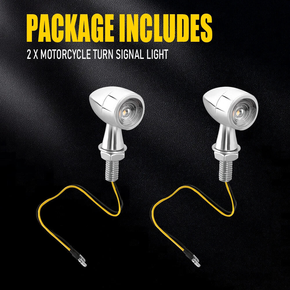 2x Chrome Bullet Motorcycle Mini LED Turn Signals Blinker Light Indicator Amber 6B93BC-57