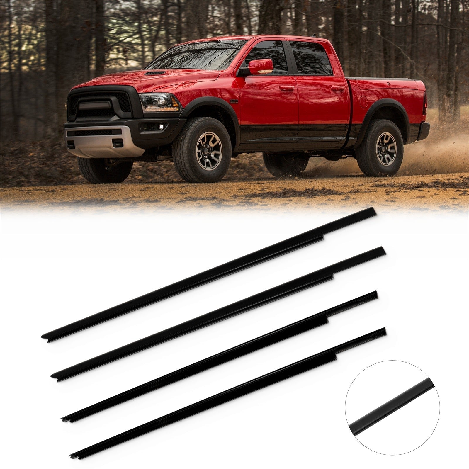 For 2009-2021 Dodge Ram 1500 Crew Cab Front & Rear Door Window Seal Belt Molding 6B93BC-57