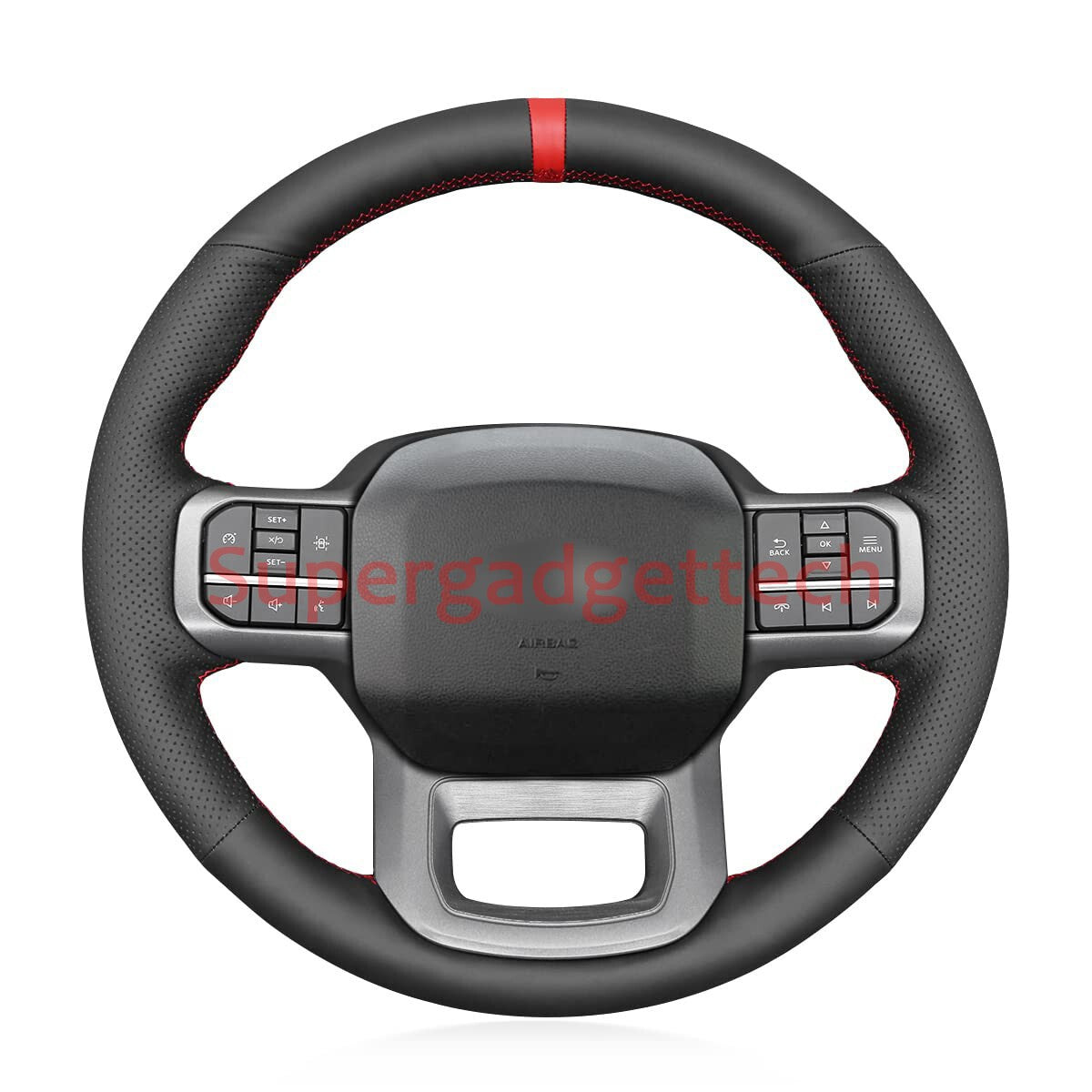 Black &Hole Leather Steering Wheel Red Stitch Wrap Cover For Ford F-150 Raptor