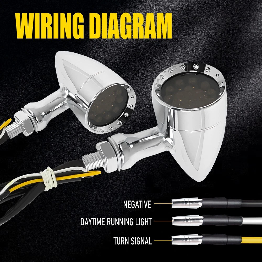 2x Chrome Bullet Motorcycle LED Front White+Amber Blinker Turn Signal Lights EOA 6B93BC-57