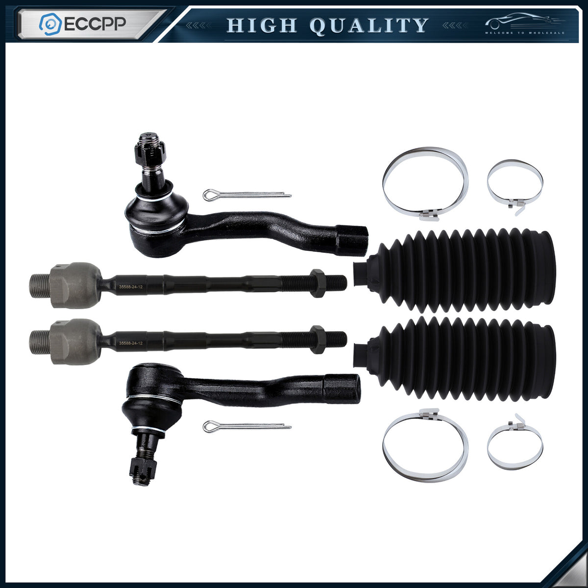 Front Inner Outer Tie Rod End Rack and Pinion Bellow For 2003-2008 INFINITI FX35