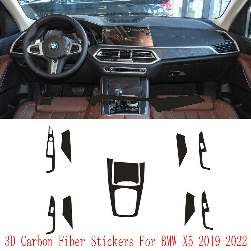 Interior Center Console Carbon Fiber Molding Sticker Decals For BMW X5 2019-2022