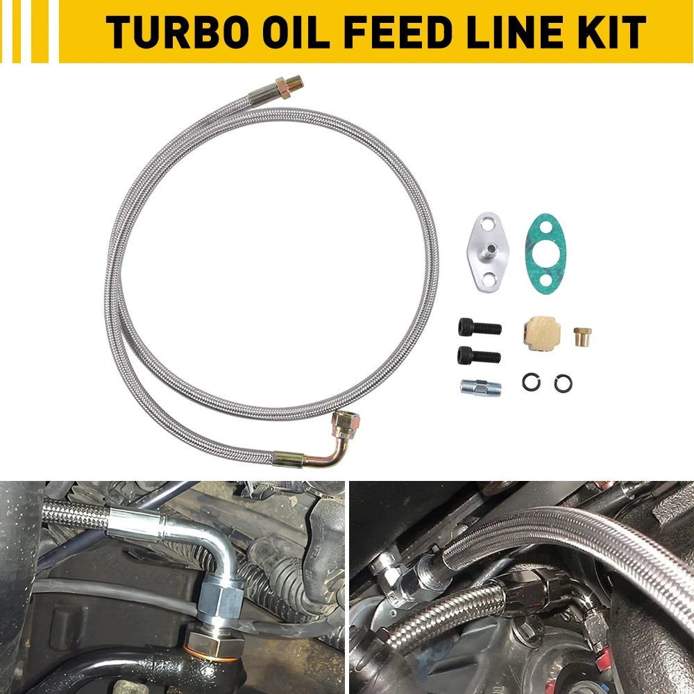 51" Length Hose 4AN Turbo Oil Feed Line Aluminum Alloy 90 Degree Straight 1/8NPT 6B93BC-57