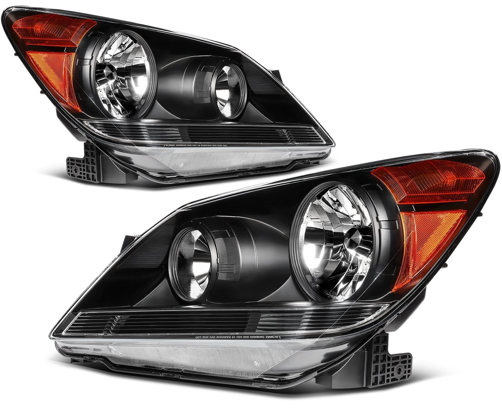 Pair Halogon Headlights Assembly For 2008-2010 Honda Odyssey 3.5L Black Amber 6B93BC-57