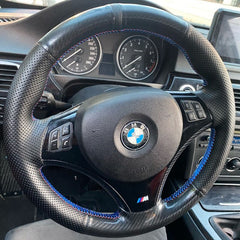 5D Carbon Fiber&Leather Steering Wheel Hand-stitch on Wrap Cover For BMW E90 E92