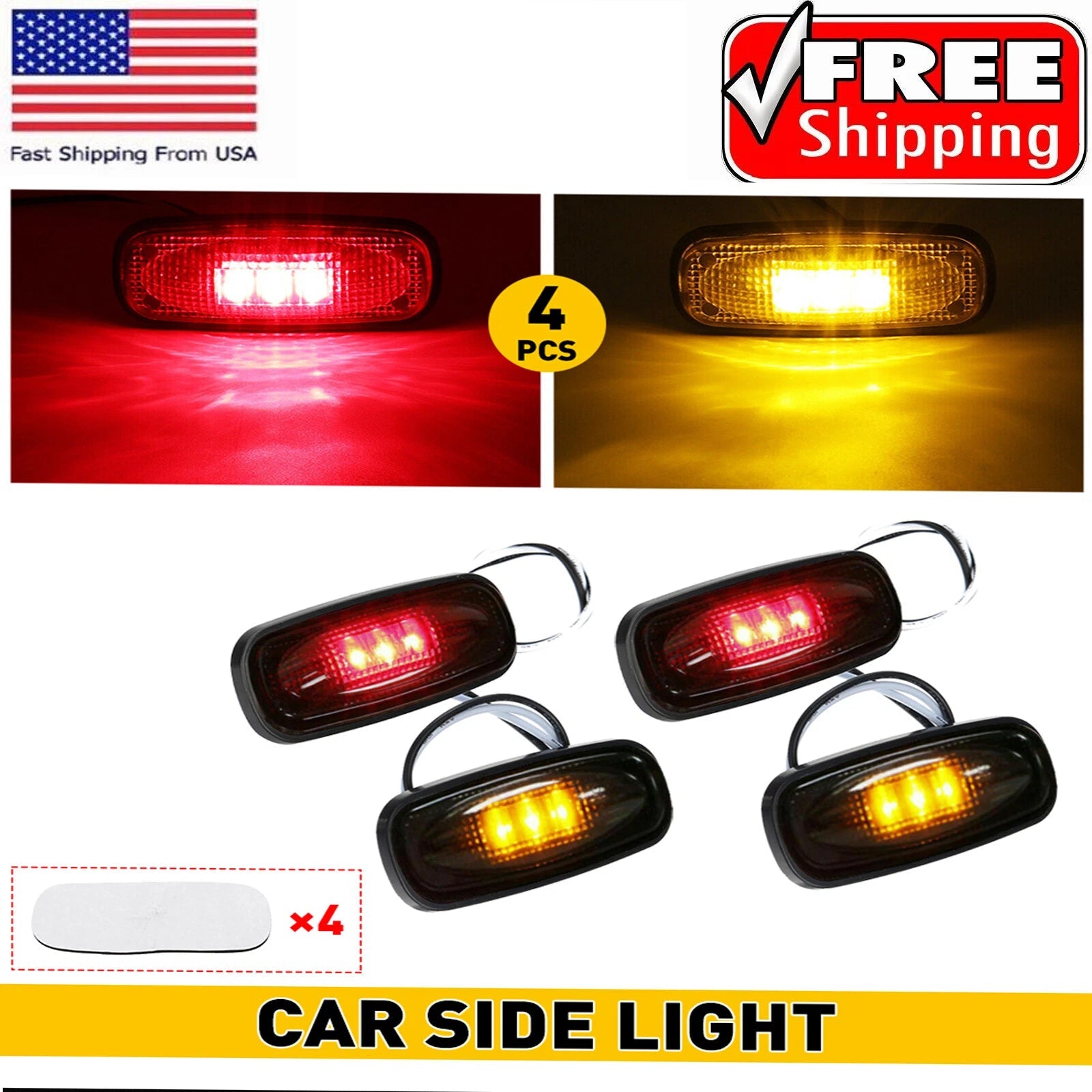 4Pcs Bed Dually Side Marker Fender LED for Lights 45003 Dodge Ram 3500 Red Amber 6B93BC-57