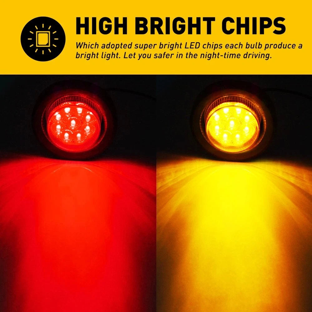 10* Yellow Marker Red Lights 2" LED Truck Trailer Clearance Round Side Light EOA 6B93BC-57