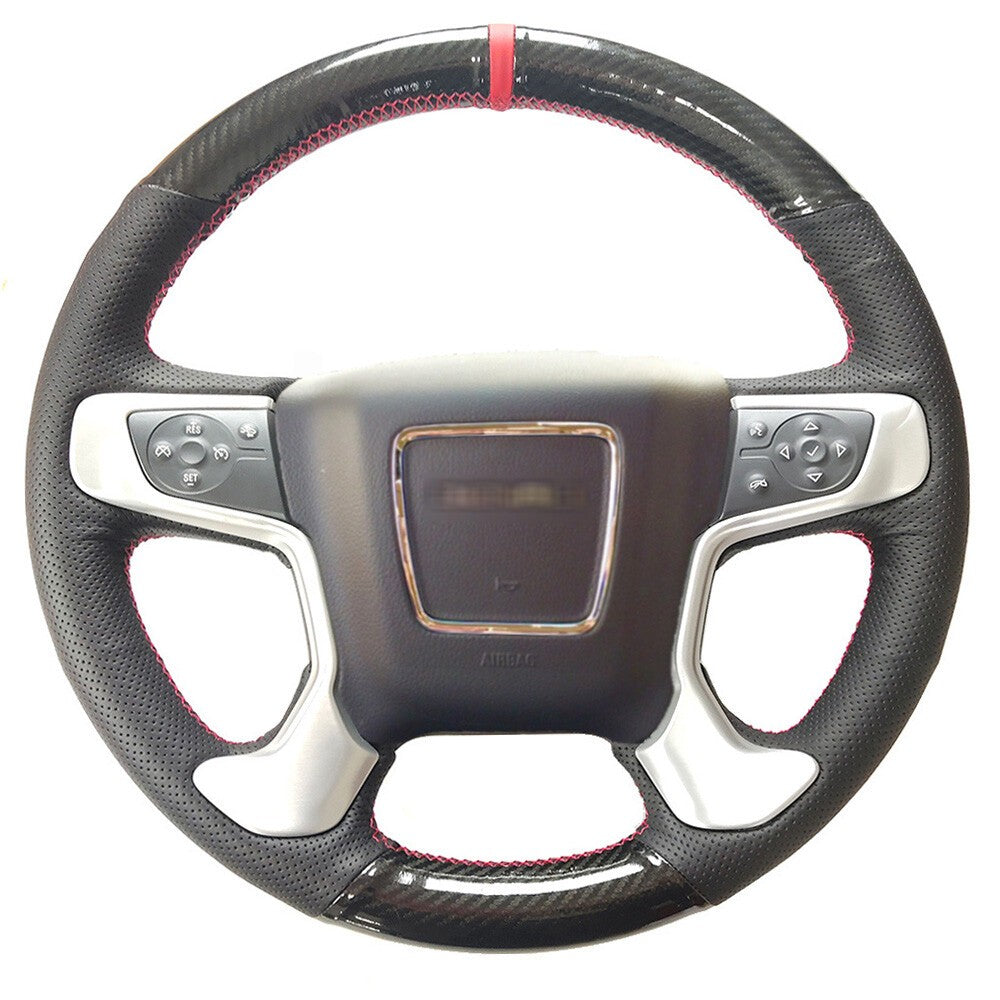 Carbon Fiber&Hole Leather Steering Wheel Hand Sewing Wrap Cover For GMC Yukon XL