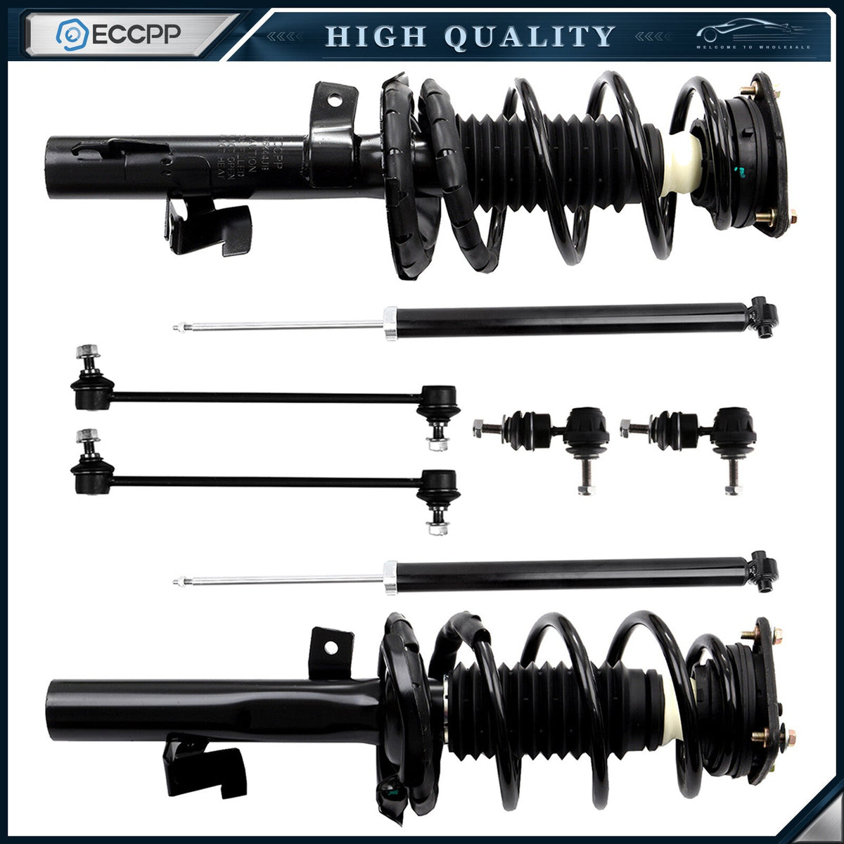For 2004-2009 Mazda 3 Front Struts & Coil Spring + Rear Shock Sway Bar Links 6B93BC-57