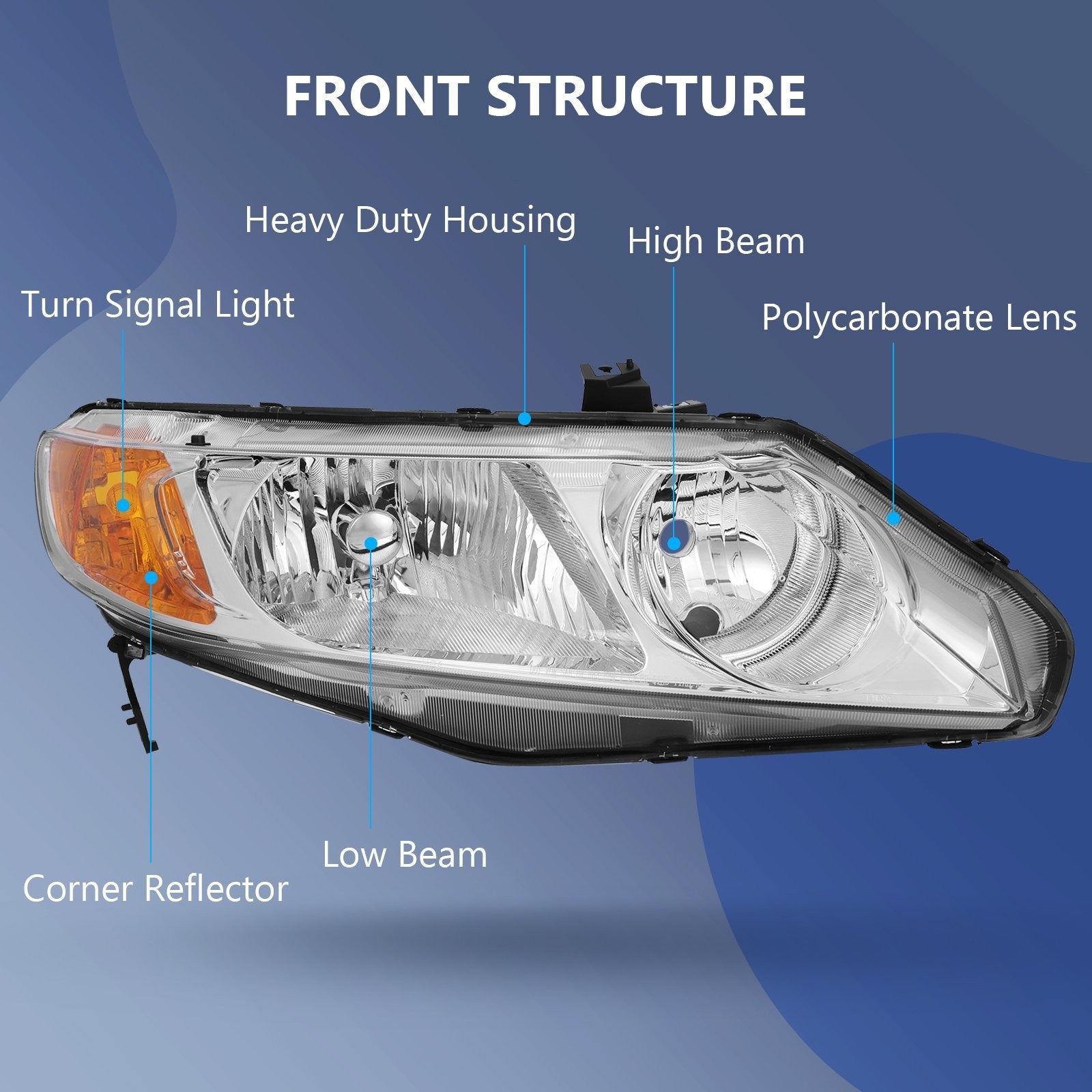 ECCPP Headlights Assembly For Honda Civic 1.3L 1.8L 2.0L 2006-2011 Pair Chrome 6B93BC-57