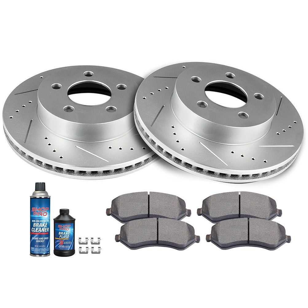 Front Drilled Slotted Brake Rotors Silver & Pads for 2002-2007 Jeep Liberty V6