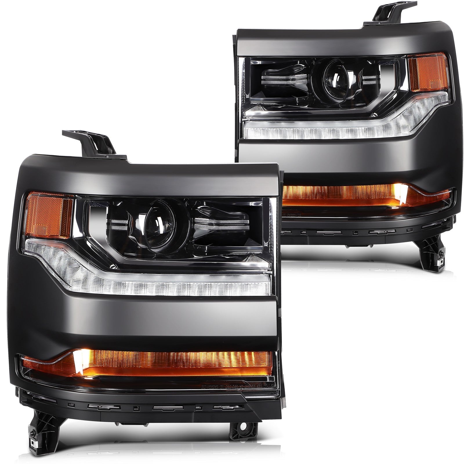 ECCPP Headlights For Chevrolet Silverado 1500 4.3L 5.3L 2016-2018 Pair Black 6B93BC-57
