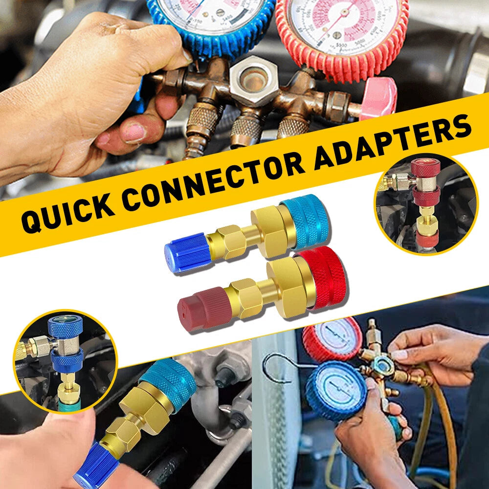 R1234YF Quick Coupler Connector High/Low Adapters Manifold AC Gauge Set Auto 2x 6B93BC-57