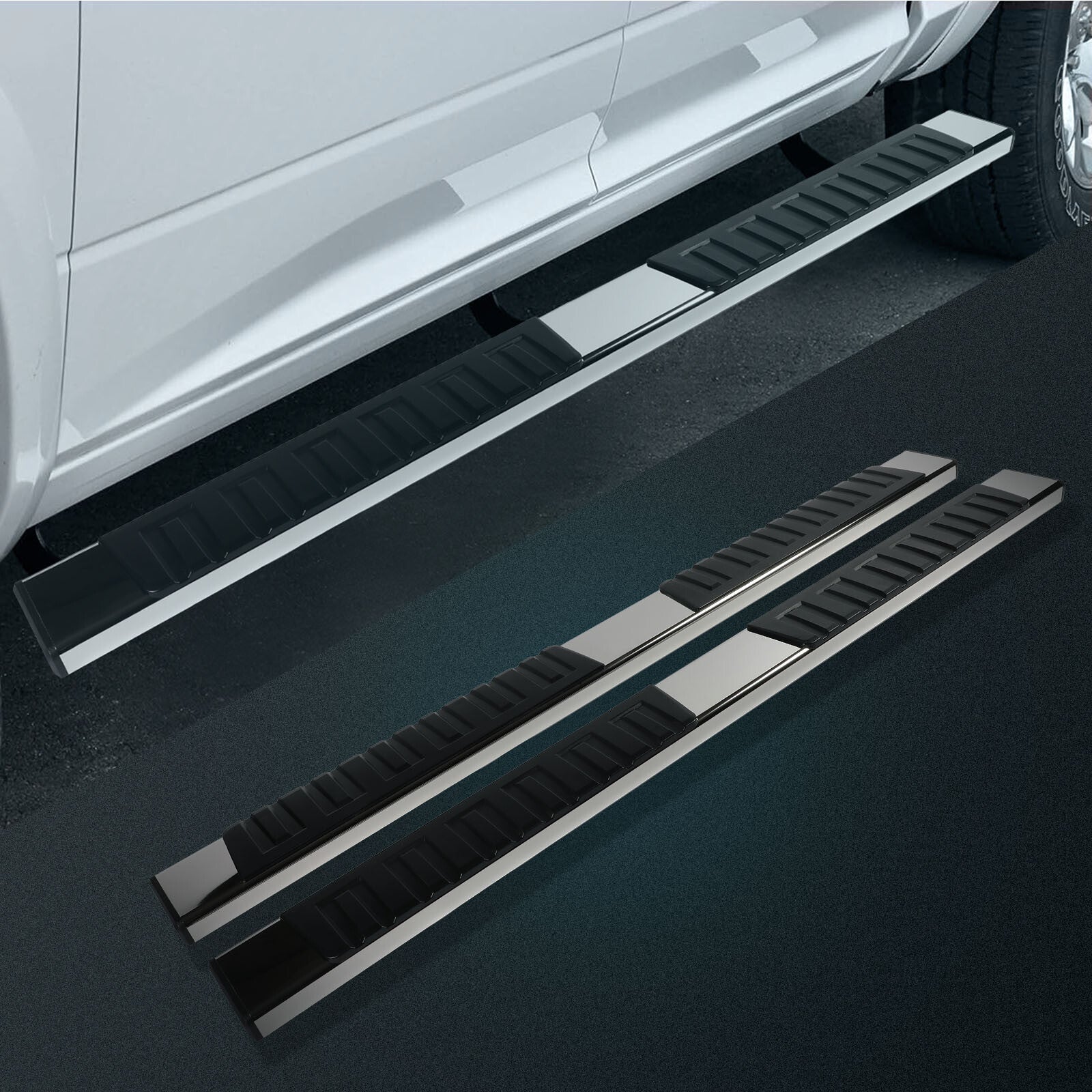 For 2019-2021 RAM 1500 Crew Cab 6" Side Steps Running Boards Nerf Bars Silver 6B93BC-57
