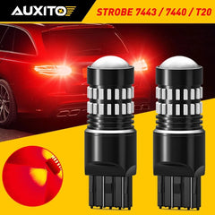 2-10x AUXITO 7443 Red LED Strobe Flashing Blinking Brake Tail Light Parking Bulb AUXITO