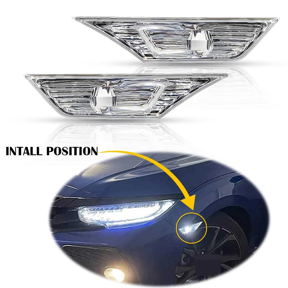 Pair Clear LED Side Lamp Turn Marker Signal Light For Honda Civic 2016-20 2021 6B93BC-57