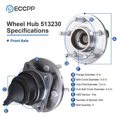 1Pc Wheel Hub Bearing Front For Ford Crown Victoria Lincoln Town Car 2005-2011 6B93BC-57