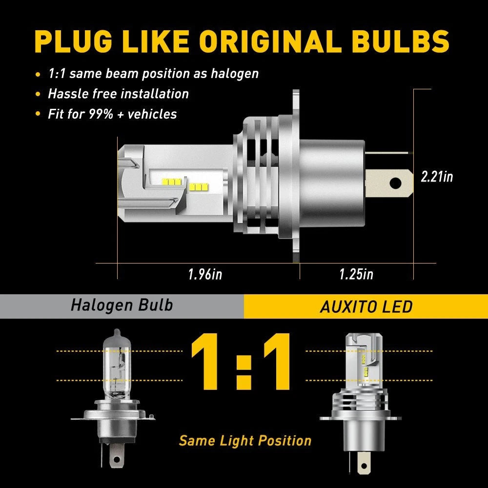 AUXITO H4 9003 LED Headlight Bulb Conversion Kit High Low Beam 6500K 200W M3 EOA AUXITO