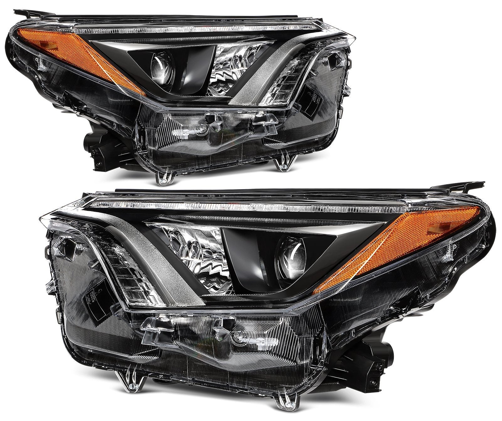 Pair Kit LED Headlights Assembly For 2016-2018 Toyota RAV4 2.5L Black Amber 6B93BC-57