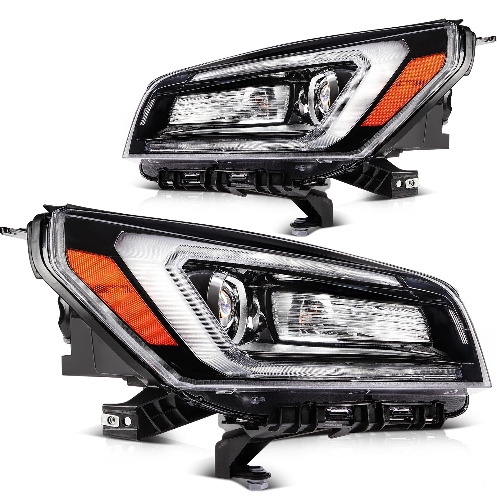 Pair Kit LED Headlights Assembly For 2013-2017 GMC Acadia 3.6L Black Amber 6B93BC-57