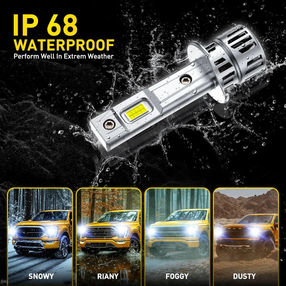 H1 6500K Super Bright White 24000LM LED Headlights Bulb Kit Hi Low Beam DRL M6EA 6B93BC-57