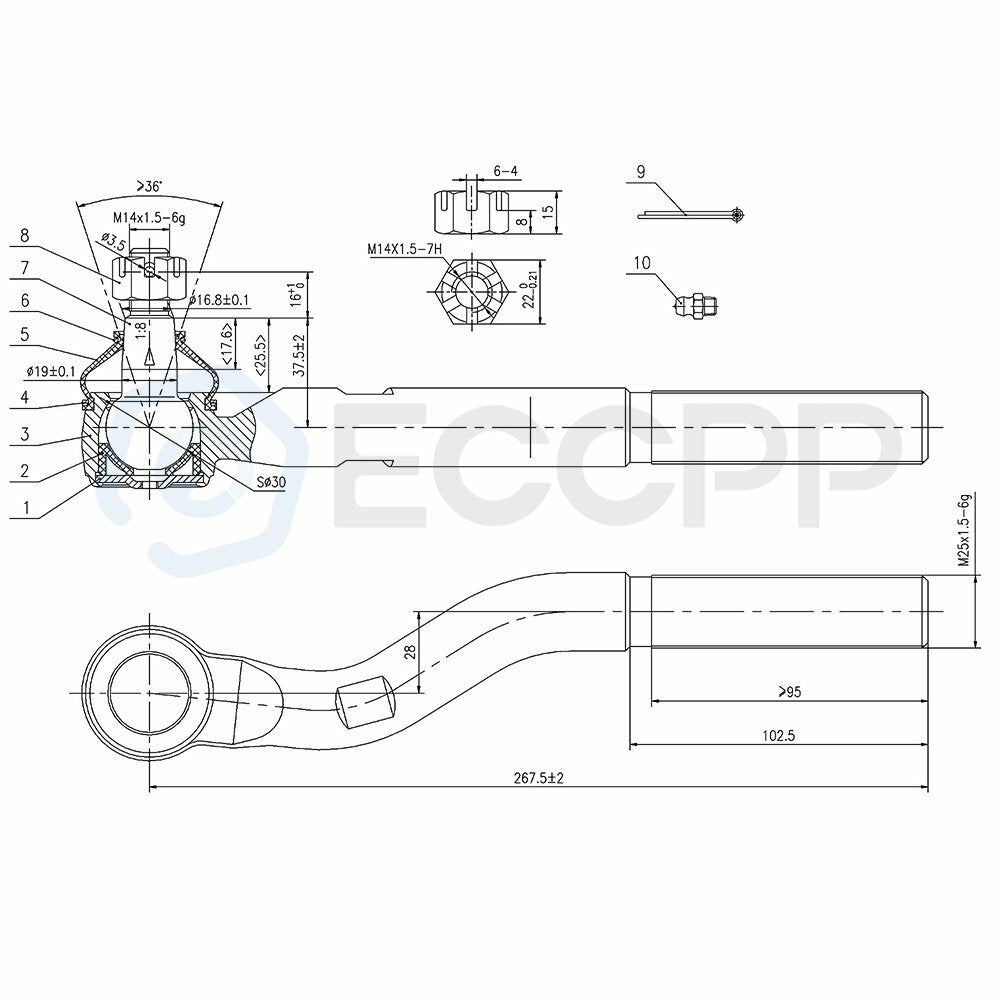 ECCPP  (2) Suspension Kit Outer Tie Rod End Links for 2007-14 Jeep Wrangler ECCPP
