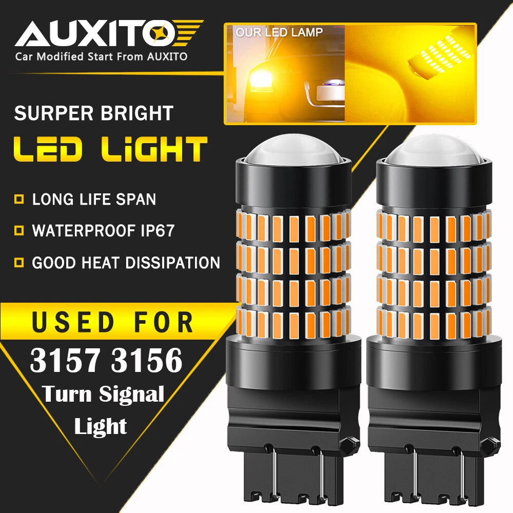 2X AUXITO 3157 3156 Amber yellow LED Turn Signal Light Bulb Error Free 102H EOA AUXITO