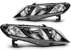 For 2006-2010 2011 Honda Civic Sedan 4Dr Black Housing L+R Headlights Assembly 6B93BC-57