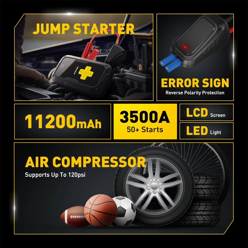 Car Jump Starter 3500A Booster Jumper Power Bank Battery Charger Tire Inflator A 6B93BC-57