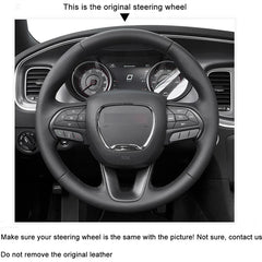 Carbon Fiber&Leather Steering Wheel Hand-stitch on Wrap Cover For Dodge Charger