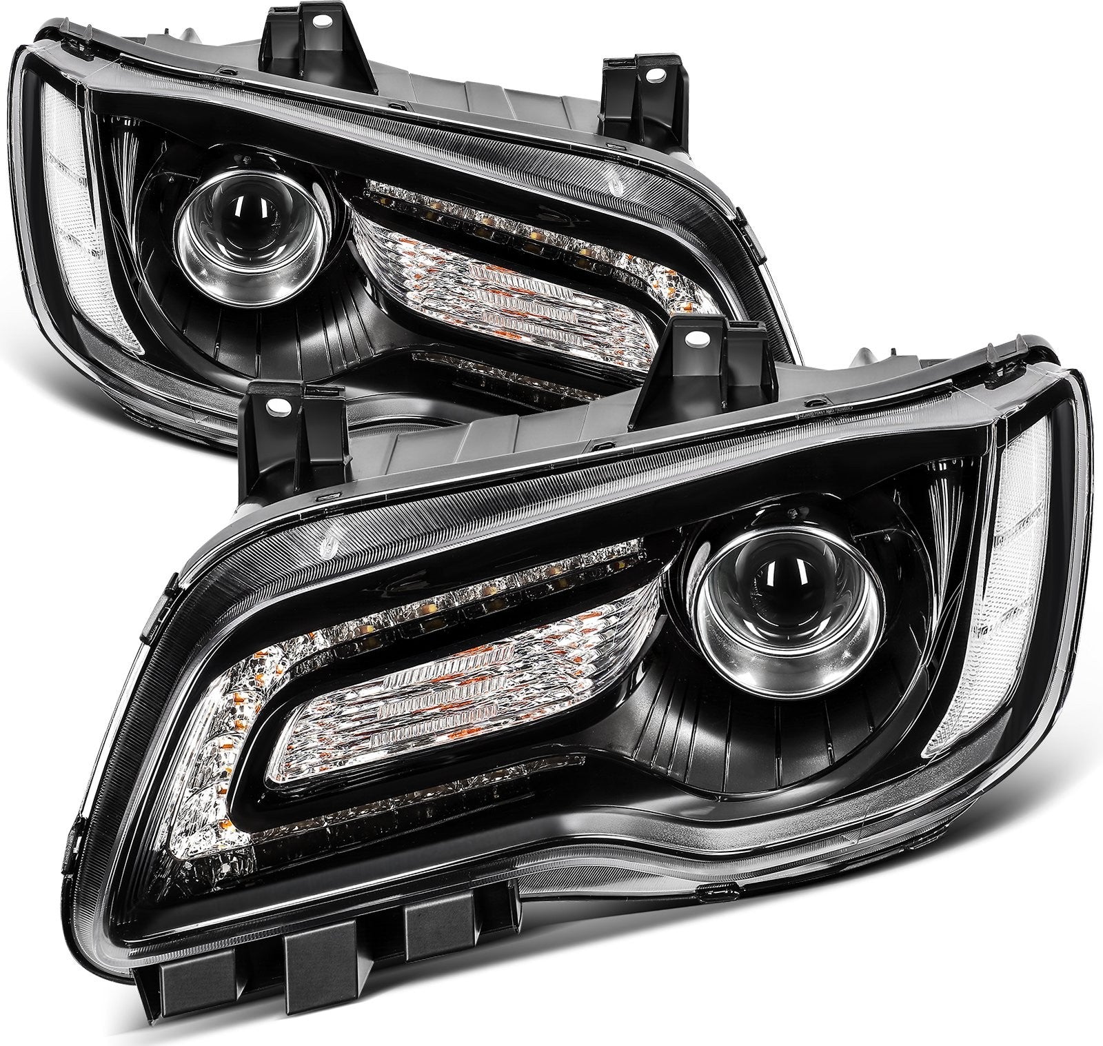 ECCPP Halogen Headlights Assembly For Chrysler 300 2015-2023 Pair Kit Black 6B93BC-57