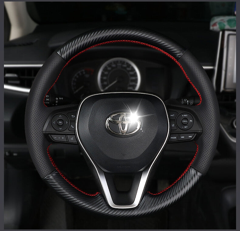 Carbon Fiber&Leather Steering Wheel Stitch on Wrap Cover For Toyota Corolla 18+