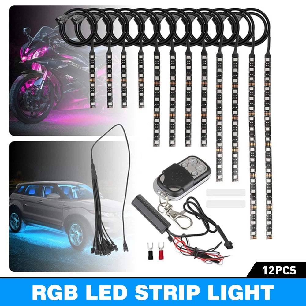 RGB Motorcycle LED Strip Lights Under Glow Neon Kit Bluetooth Remote Control EOA 6B93BC-57