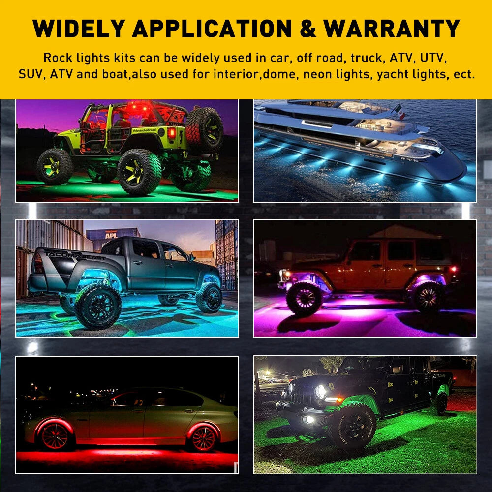 8x RGB LED Rock Light Kit For Off-Road Underglow Foot Wheel Well Light Truck ATV 6B93BC-57