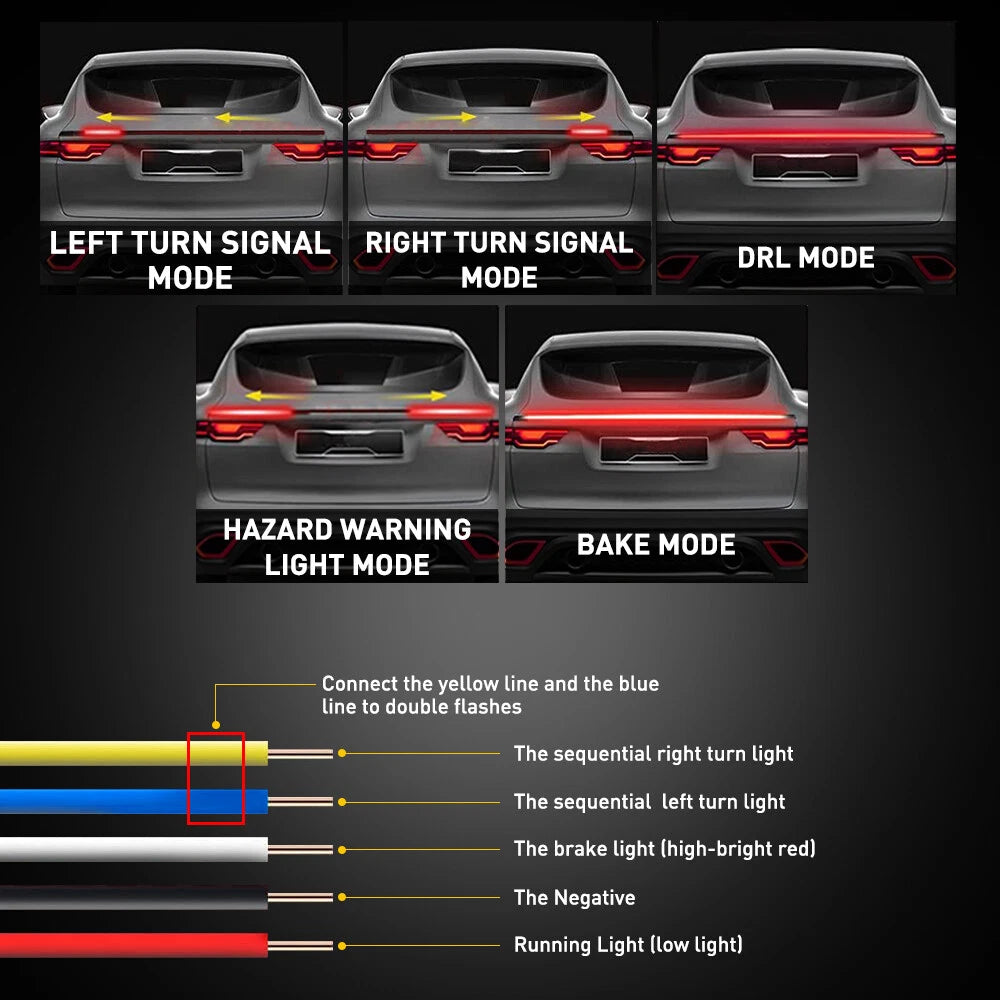 Carbon Fiber LED Car Tail Brake Light Strip Rear Spoiler Lip Trim Universal EOA 6B93BC-57