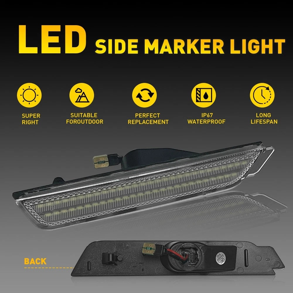 [WHITE LED] Front&Rear Fender 10-15 Lamp Chevy Camaro Chrome Marker Side Lights 6B93BC-57