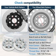 4 Pcs 2" 8x6.5 to 8x170 Wheel Adapters 9/16"x18 For Dodge Ram 2500 3500 to F-250 6B93BC-57