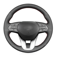 Steering Wheel Wrap For Hyundai Santa Fe 2019-23 Black Perforated Leather Cover