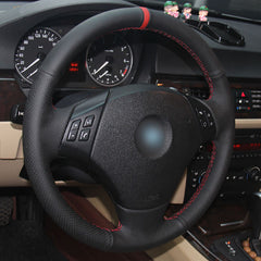 Top Leather Steering Wheel Hand-stitch on Wrap Cover For BMW E82 E90 E91 330i