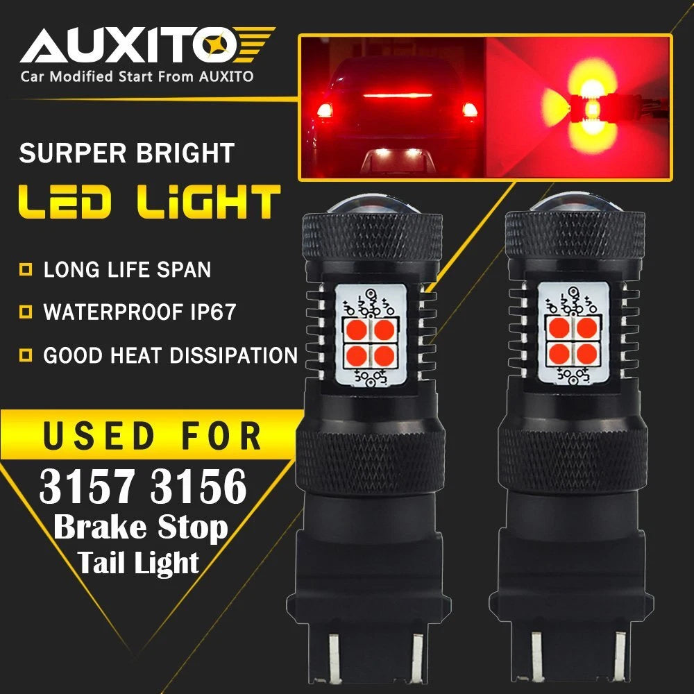 2X AUXITO 3157 3156 3057 Brake stop Tail Light Bulb Super Red LED 14K For GMC EA AUXITO