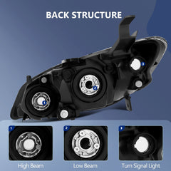 Pair Kit Halogon Black Headlights Assembly For 2004-2005 Honda Civic Black 6B93BC-57