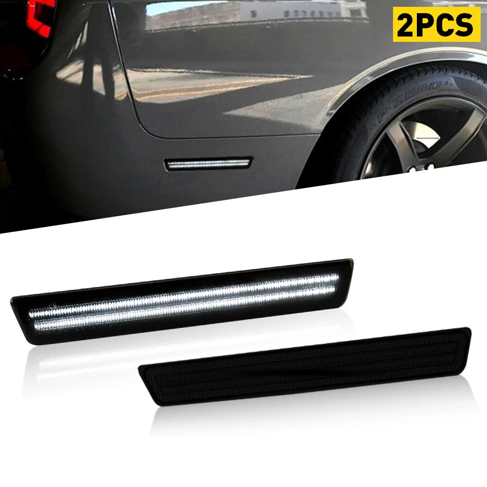 [SMOKED] White LED Side Marker Light For 15-22 Challenger Dodge Rear Bumper Lamp 6B93BC-57