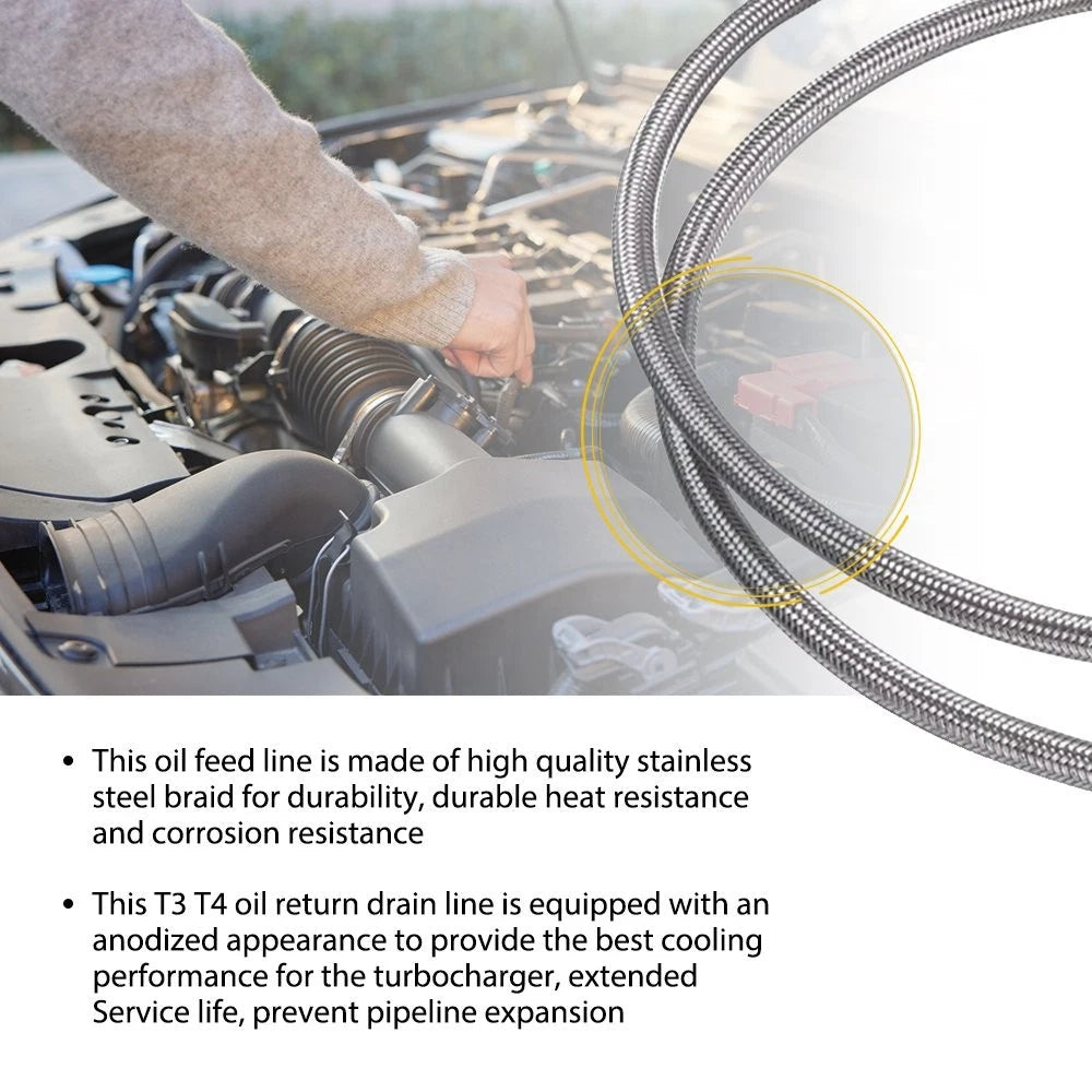 51" Length Hose 4AN Turbo Oil Feed Line Aluminum Alloy 90 Degree Straight 1/8NPT 6B93BC-57