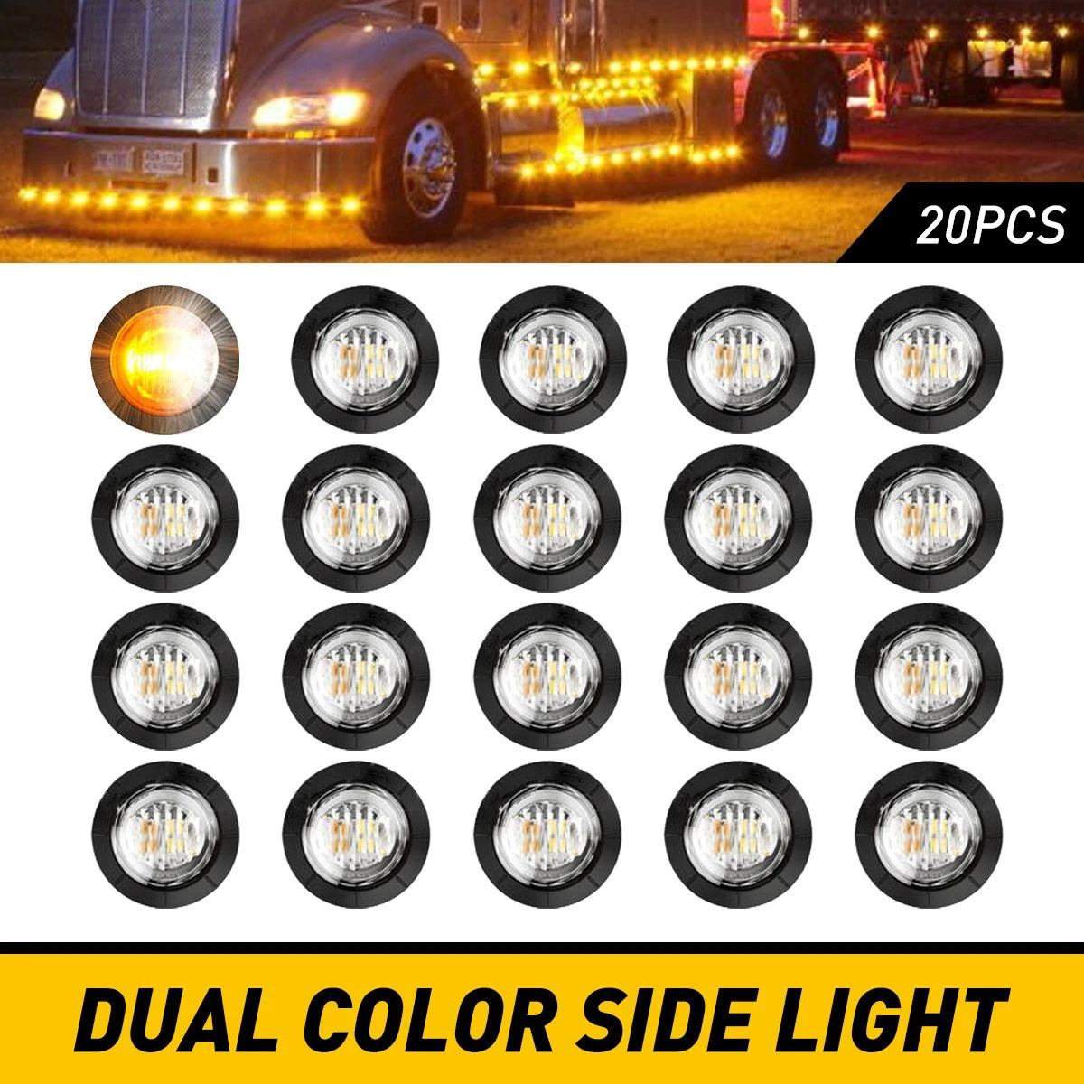 20X 3/4" Amber White Small Round Side Marker lights LED Mini Button lamps 12V EA 6B93BC-57