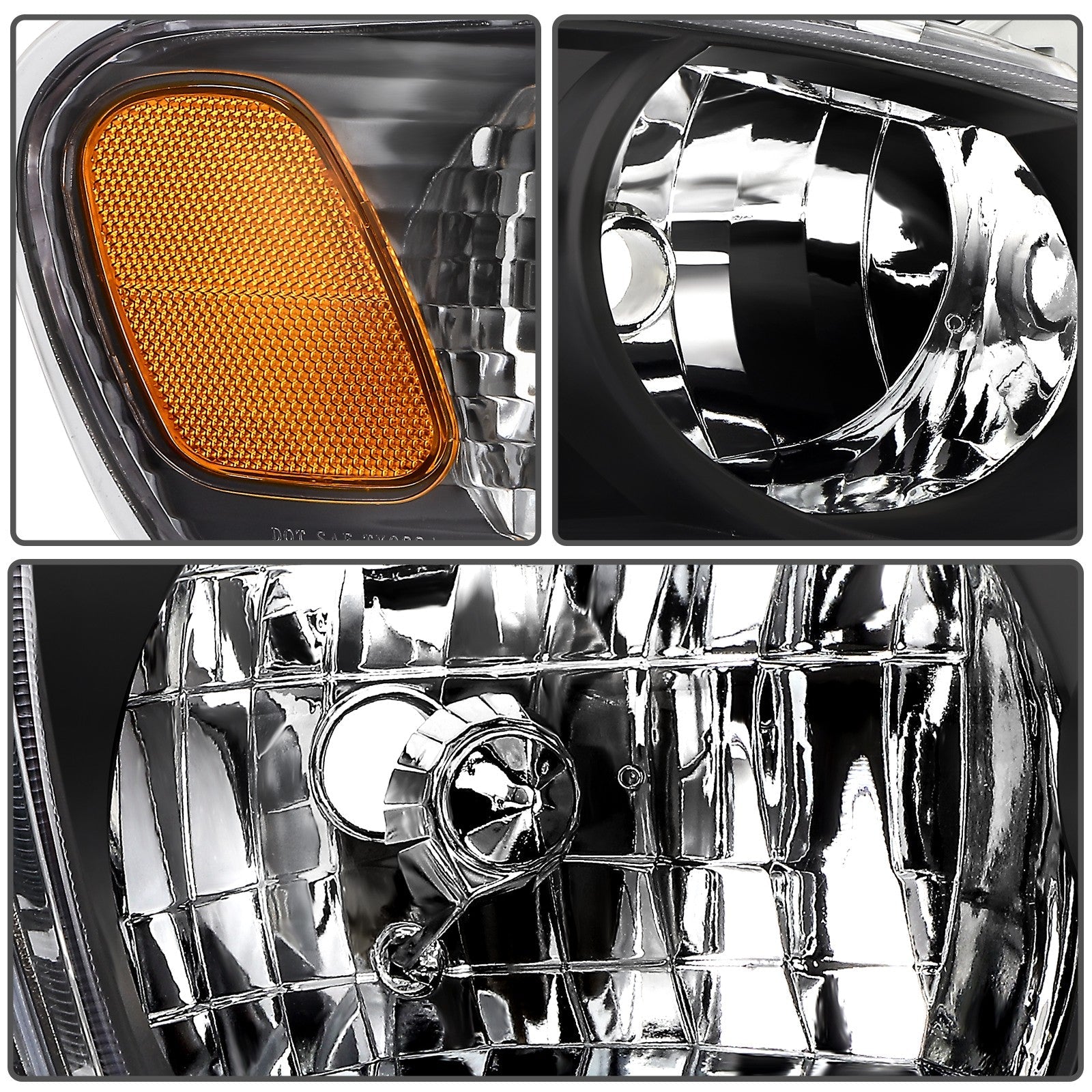 Pair Halogon Headlights Assembly For 2001-2002 Toyota For Corolla Black Amber KOEEP