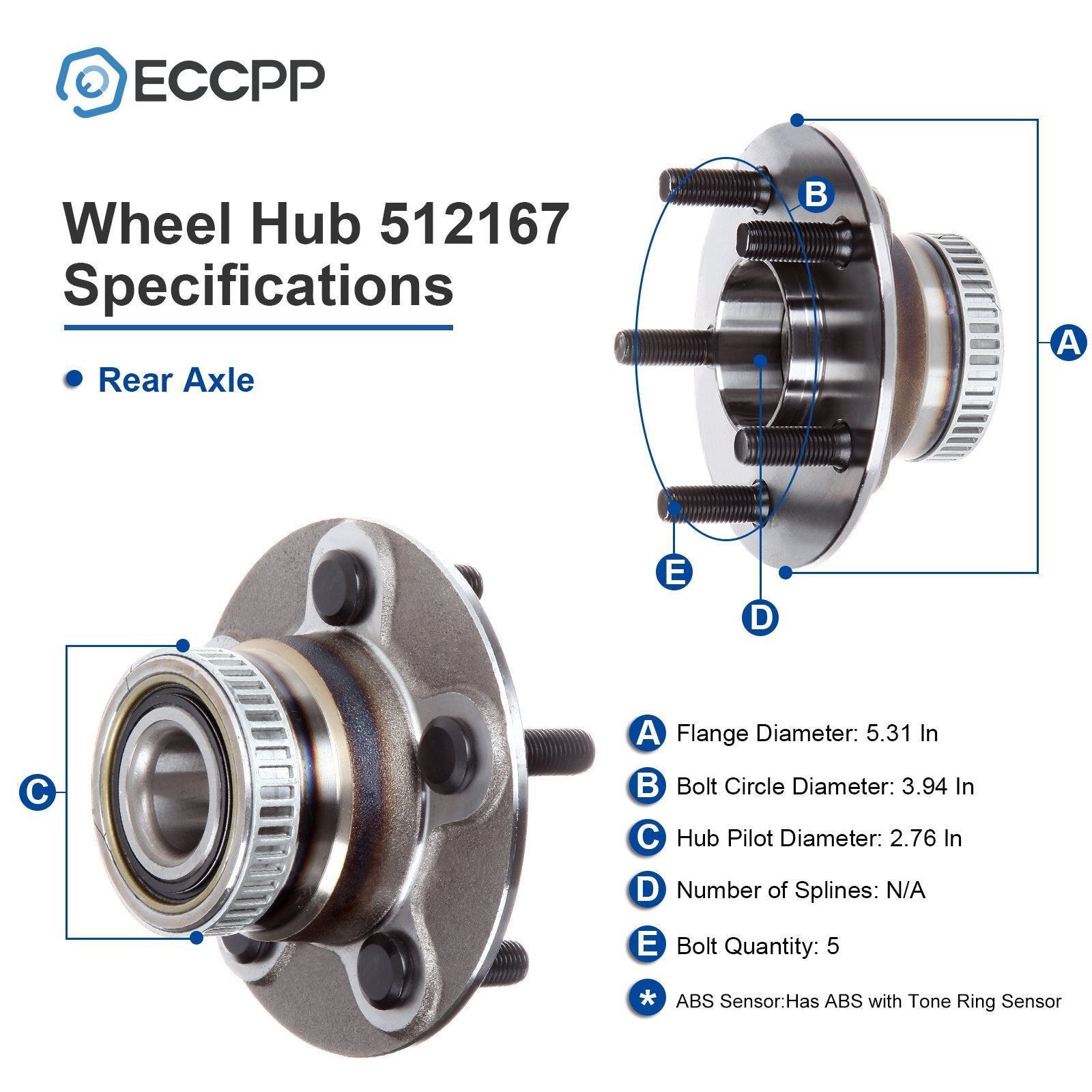 2Pcs Wheel Hub Bearings Rear For Dodge Neon Chrysler PT Cruiser Plymouth W/ ABS 6B93BC-57