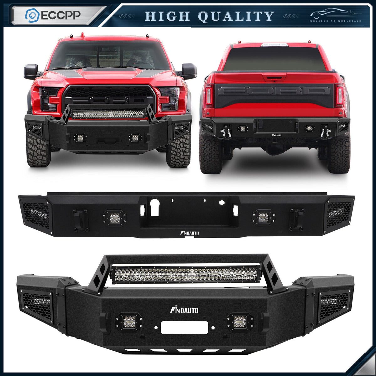 Bulkier Steel Front Rear Bumper Assembly w/ Led Lights For 2018-2020 Ford F-150 6B93BC-57